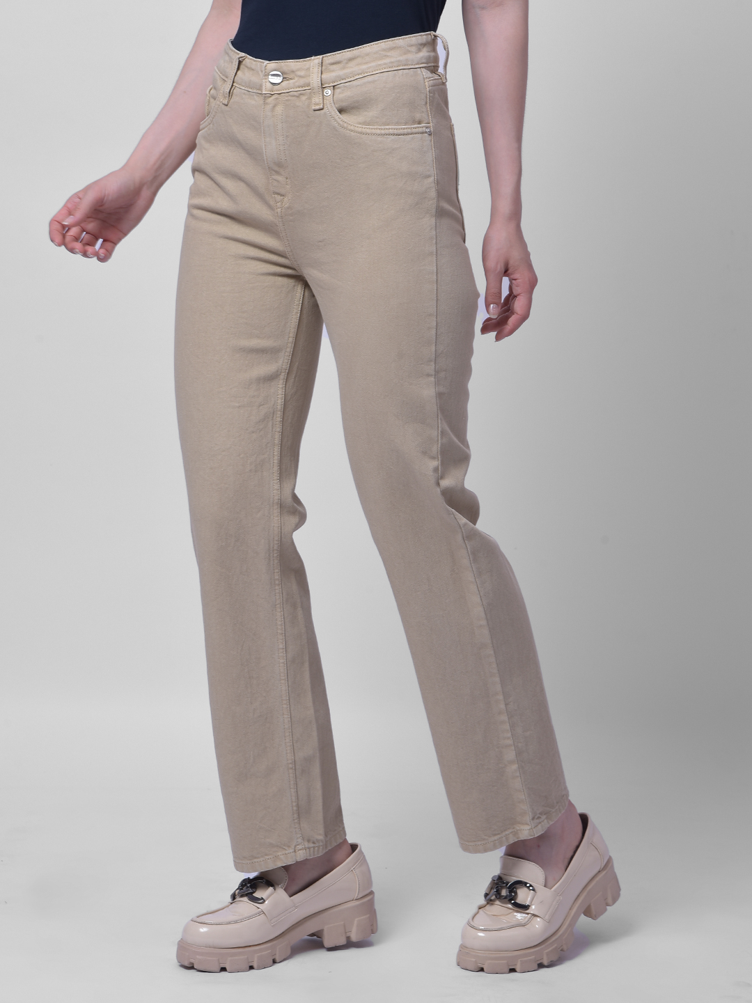 Numero Uno Women Beige Straight Fit Mid-Rise Sustainable Jeans